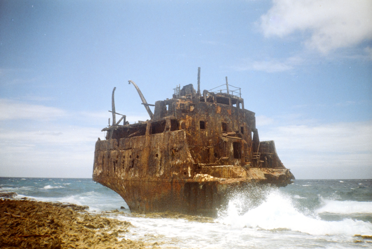 rusty wreck of a ship