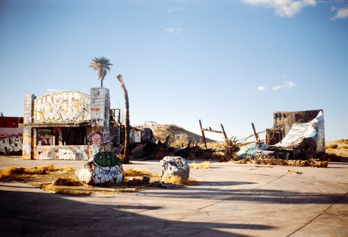 abandoned water park filled with graffiti