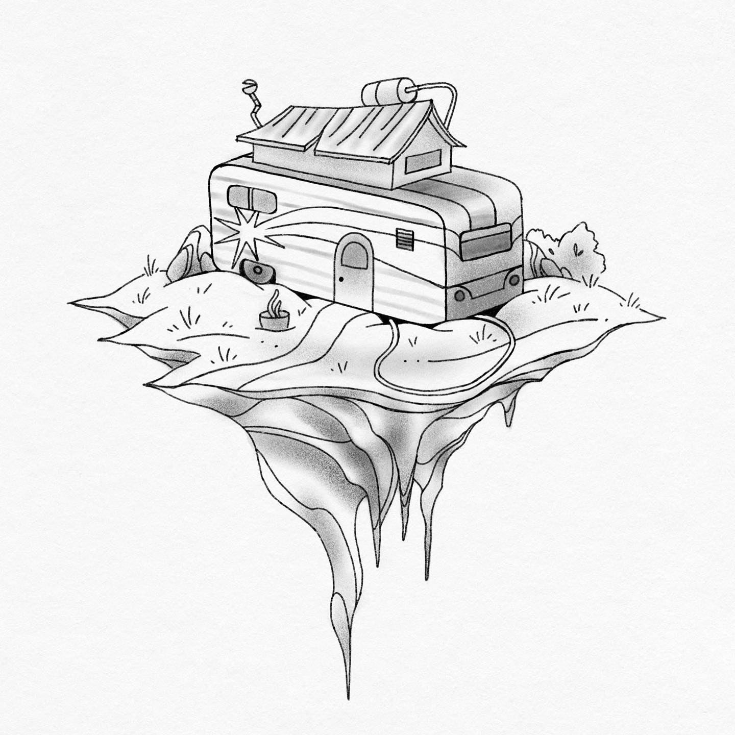 digital illustration of a floating trailer